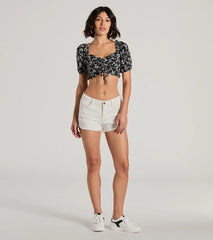 Girlycore Floral Puff Sleeve Crop Top