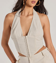 Cutest Babe Halter V-Neck Corset Crop Top