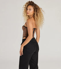 Smooth And Edgy Lace-Up Faux Suede Corset Top