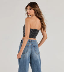 Sultry Shimmer Lurex Lace Strapless Corset Top