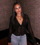 Sheer To Be Seen Smocked Back Chiffon Button Top