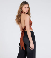 Sleek Chic Satin Jacquard Halter Top