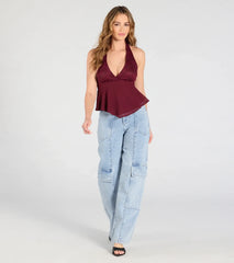 Chic Flowy Lace Chiffon Halter Top