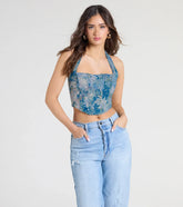 Day By Day Halter Lace-Up Tapestry Corset Top