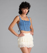 Popular Icon Lace-Up Denim Corset Top