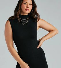 Too Cozy And Cute Mock Neck Sweater Midi Dress