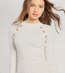 Cute As A Button Mock Neck Knit Midi Dress