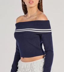 Cruising Cutie Off-The-Shoulder Striped Knit Sweater Top