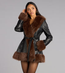 City Luxe Faux Fur Trim Trench Coat