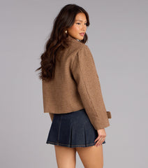 City Check Houndstooth Plaid Crop Jacket