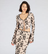 Flirt Alert Flocked Floral Mesh Tie-Front Top