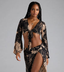 Under The Sun Tropical Tie-Front Crop Top