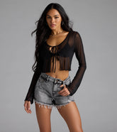 Sultry Take Tie-Front Long Sleeve Crop Top