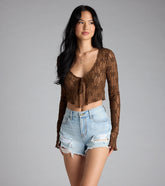Breezy Sheer Lace Tie-Front Top