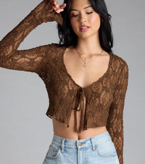 Breezy Sheer Lace Tie-Front Top