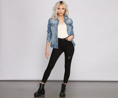 Distressed Details Denim Jacket