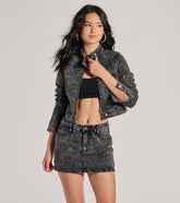Edgy Arrival Moto Acid Wash Denim Jacket