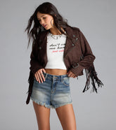 Stylish Out West Faux Suede Fringe Moto Jacket