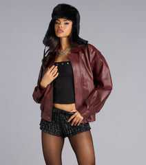 City Rebel Faux Leather Bomber Jacket