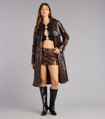 Bite Back Snake Print Faux Leather Trench Coat
