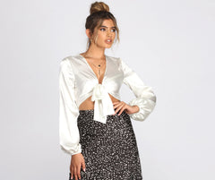 Satin Tie Front Crop Top
