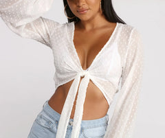 Polka Dot Woven Tie Front Top