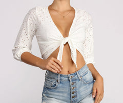 Summer Day Eyelet Tie Front Top