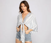 Casual Moment Striped Tie Front Top