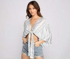 Casual Moment Striped Tie Front Top