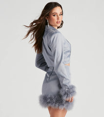 Fab Sass Marabou Trim Crop Blazer