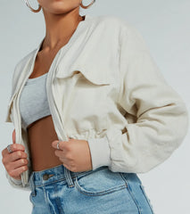 Everyday Cute Crop Linen Bomber Jacket