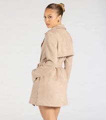 Eye For Style Belted Faux Suede Trench Coat