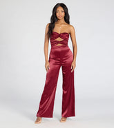 Late Nights Cutout Satin Wide-Leg Jumpsuit