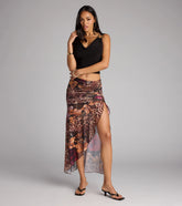 Wild Card Leopard Floral Print Maxi Skirt