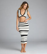 Flirty Fun High Rise Striped Knit Midi Skirt