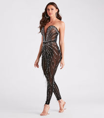 Spotlight On Me Faux Pearl Rhinestone Catsuit