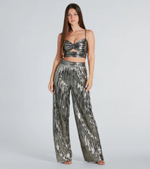 Dare To Impress Metallic Plisse Wide-Leg Pants
