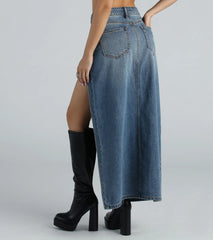 Sound The Alarm High Slit Denim Maxi Skirt