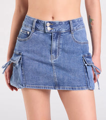 A Vibe Mid-Rise Cargo Denim Mini Skirt