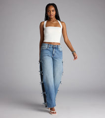 Tied Up in Denim Bow Mid-Rise Denim Jeans