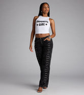 Dial Up Drama Mid-Rise Lace Up Denim Jeans