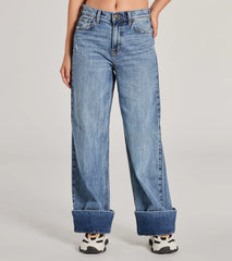 Cool Trend High-Rise Cuffed Wide-Leg Denim Jeans