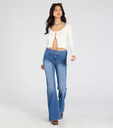 All Time Cute Mid-Rise Belted Flare Denim Jeans