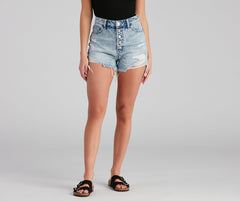 Reese High Waist Button Denim Shorts by Windsor Denim