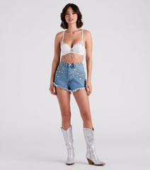 90s Glam Rhinestone Beaded Denim Shorts