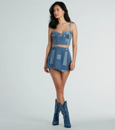 Retro Fab Patchwork Denim Mini Skort