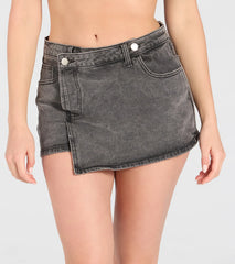 City Slicker High-Rise Faux Wrap Denim Skort