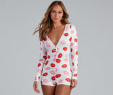 Kiss Kiss Lip Print Pajama Romper