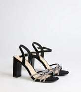 Classic Sparkle Rhinestone Strappy Block Heels