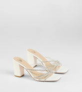 Party Look Rhinestone Strappy Block Heel Mules